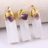 Natural Citrine Amethyst Tourmaline Selenite Pendant Clear Quartz Jewelry