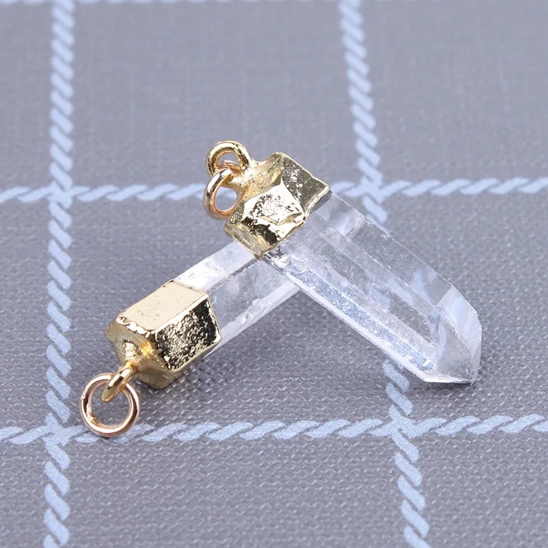 Natural Crystal Quartz Pendant Pendulum Column Plated Healing Point for Women