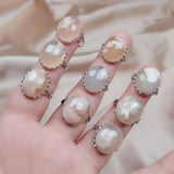 Natural Crystal Ring Silver Raw Cherry Agates Quartz Stone Adjustable Rings