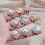 Natural Crystal Ring Silver Raw Cherry Agates Quartz Stone Adjustable Rings