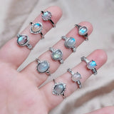 Natural Silver Grey Moonstone Labradorite Quartz Stone Adjustable Finger Ring
