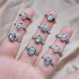 Natural Silver Grey Moonstone Labradorite Quartz Stone Adjustable Finger Ring