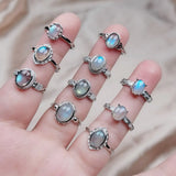 Natural Silver Grey Moonstone Labradorite Quartz Stone Adjustable Finger Ring