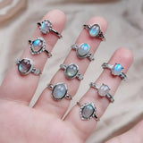 Natural Silver Grey Moonstone Labradorite Quartz Stone Adjustable Finger Ring