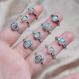 Natural Silver Grey Moonstone Labradorite Quartz Stone Adjustable Finger Ring