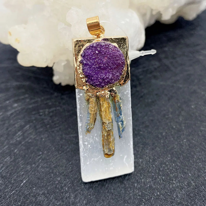 Natural Crystal Stone Pendants Rectangle Shape Healing Stone DIY Necklace Reiki