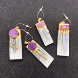 Natural Crystal Stone Pendants Rectangle Shape Healing Stone DIY Necklace Reiki
