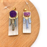Natural Crystal Stone Pendants Rectangle Shape Healing Stone DIY Necklace Reiki