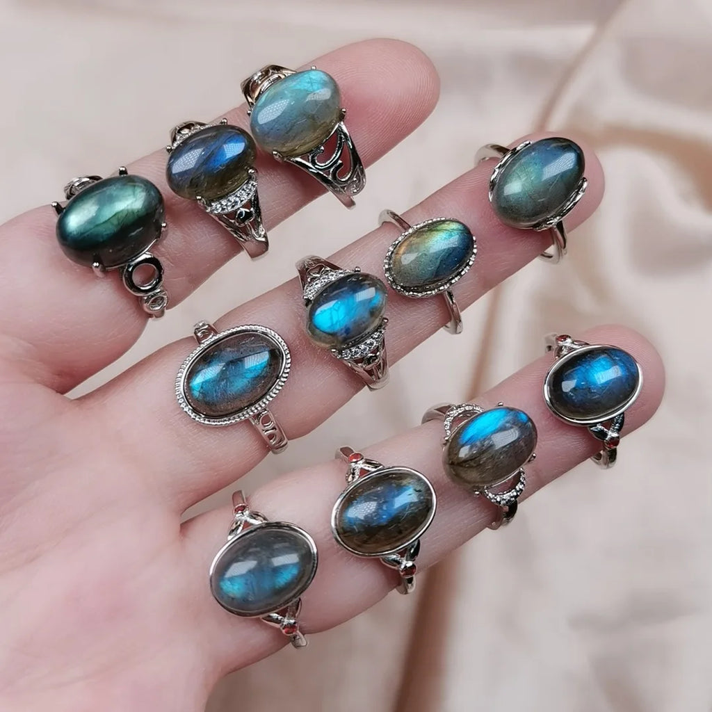 Crystal Stone Ring Women Reiki Moonstone Labradorites Quartz Adjustable