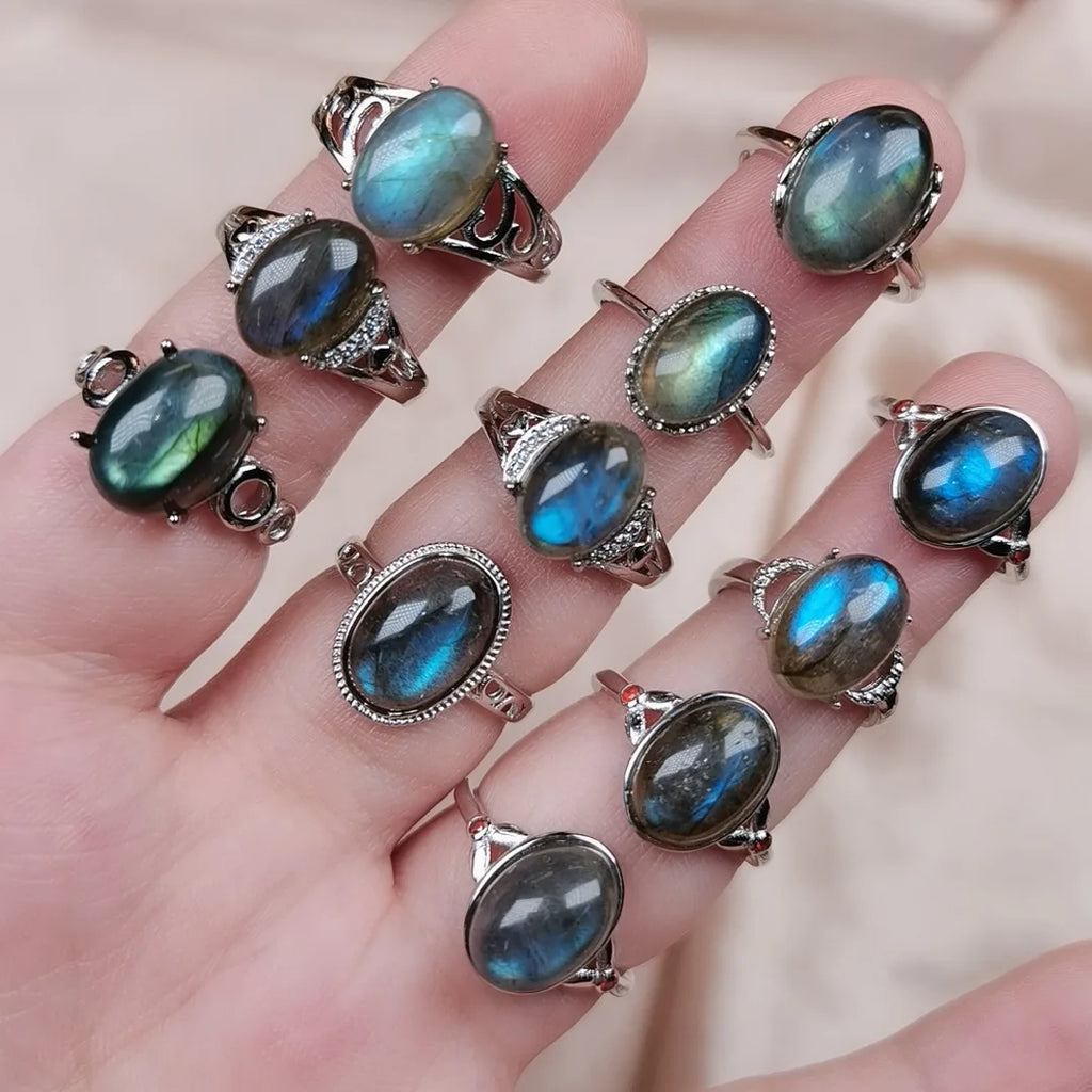 Crystal Stone Ring Women Reiki Moonstone Labradorites Quartz Adjustable