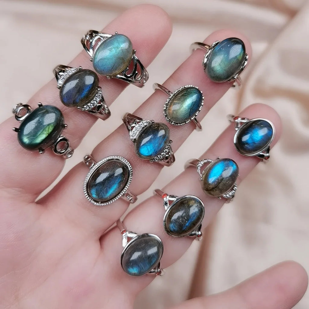Crystal Stone Ring Women Reiki Moonstone Labradorites Quartz Adjustable