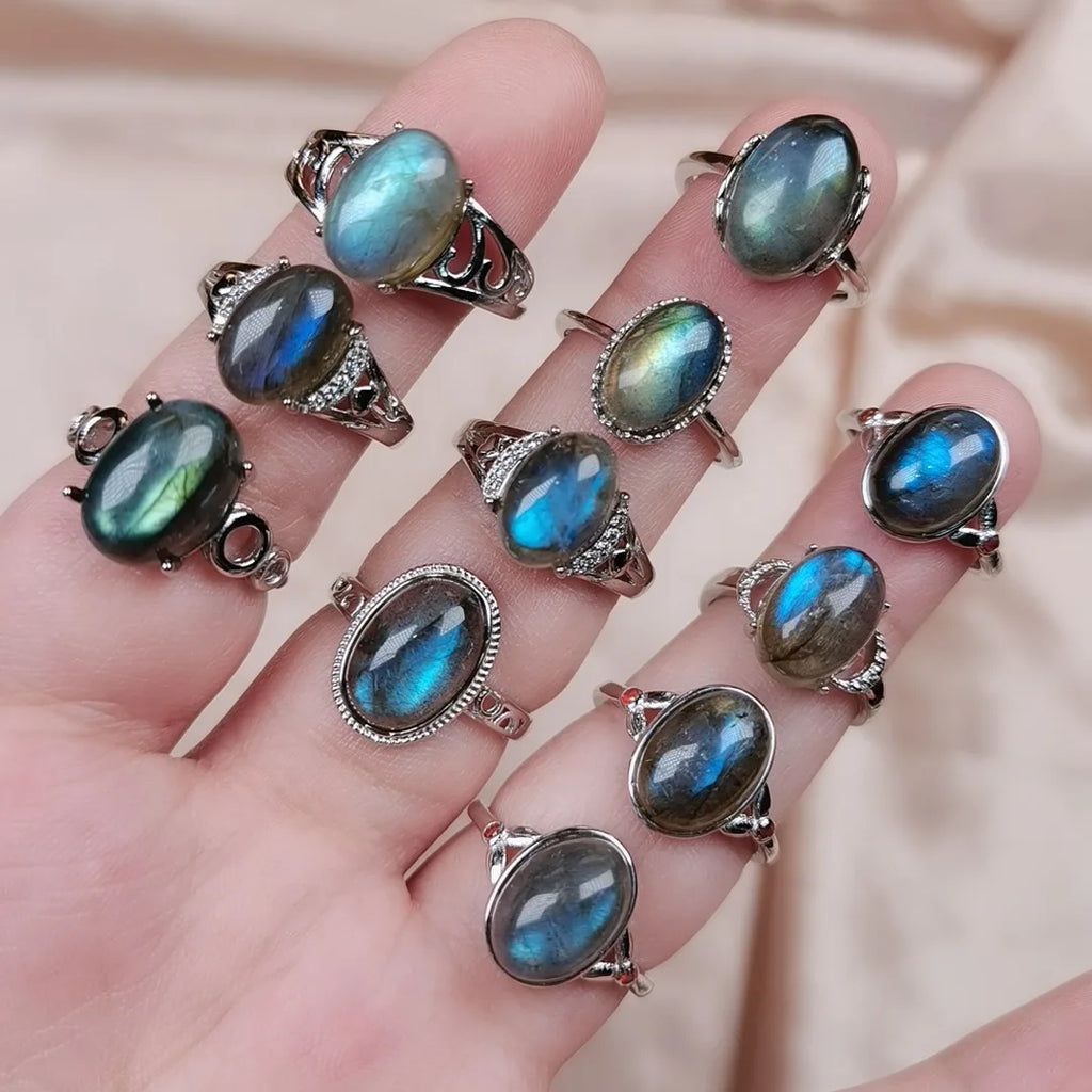 Crystal Stone Ring Women Reiki Moonstone Labradorites Quartz Adjustable