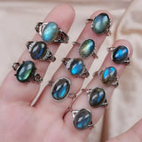 Crystal Stone Ring Women Reiki Moonstone Labradorites Quartz Adjustable