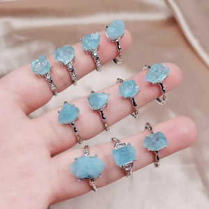 Natural Aquamarine Stone Finger Ring Quartz Wedding Jewelry