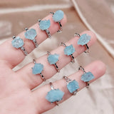Natural Aquamarine Stone Finger Ring Quartz Wedding Jewelry
