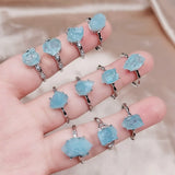 Natural Aquamarine Stone Finger Ring Quartz Wedding Jewelry