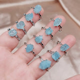 Natural Aquamarine Stone Finger Ring Quartz Wedding Jewelry