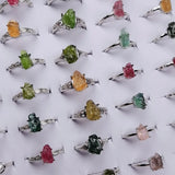 Natural Crystal Stone Rings for Women Healing Irregular Tourmalines Raw Mineral