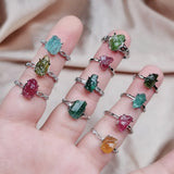 Natural Crystal Stone Rings for Women Healing Irregular Tourmalines Raw Mineral