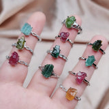 Natural Crystal Stone Rings for Women Healing Irregular Tourmalines Raw Mineral