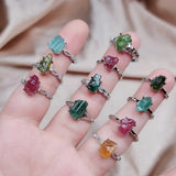 Natural Crystal Stone Rings for Women Healing Irregular Tourmalines Raw Mineral
