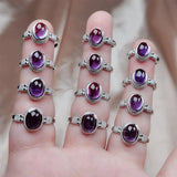 Natural Amethyst Oval Crystal Quartz Wedding Ring