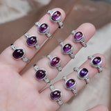 Natural Amethyst Oval Crystal Quartz Wedding Ring