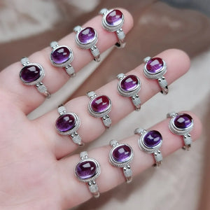 Natural Amethyst Oval Crystal Quartz Wedding Ring