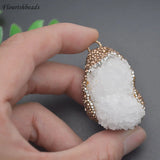 Natural Druzy Quartz Crystal Pendant Rhinestone Charms for DIY Jewelry Making