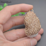 Natural Druzy Quartz Crystal Pendant Rhinestone Charms for DIY Jewelry Making