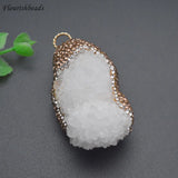 Natural Druzy Quartz Crystal Pendant Rhinestone Charms for DIY Jewelry Making