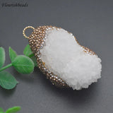 Natural Druzy Quartz Crystal Pendant Rhinestone Charms for DIY Jewelry Making