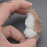 Natural Druzy Quartz Crystal Pendant Rhinestone Charms for DIY Jewelry Making