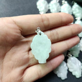 Natural Emerald Nine Tailed Fox Pendant Necklace Charm Jewellery Hand-Carved