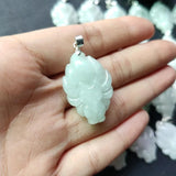 Natural Emerald Nine Tailed Fox Pendant Necklace Charm Jewellery Hand-Carved