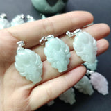 Natural Emerald Nine Tailed Fox Pendant Necklace Charm Jewellery Hand-Carved