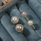 Purple Pearl Flower Charm Ring for Women A