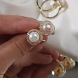Purple Pearl Flower Charm Ring for Women A