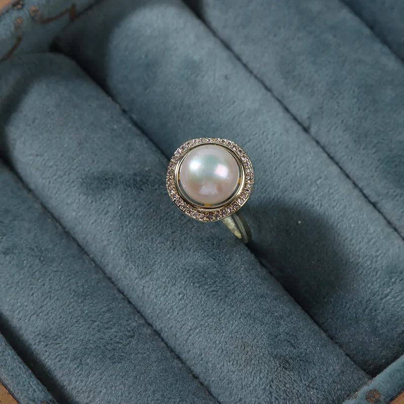 Purple Pearl Flower Charm Ring for Women A