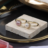 Purple Pearl Flower Charm Ring for Women A