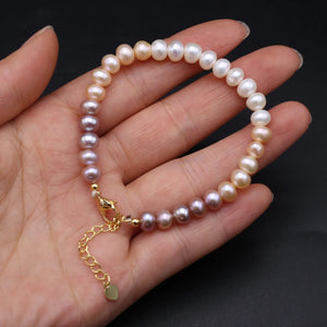 1pc Natural Freshwater Round Pearl Tricolor Bracelet Women's Bracelet