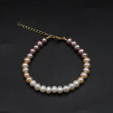 1pc Natural Freshwater Round Pearl Tricolor Bracelet Women's Bracelet