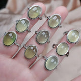 Green Prehnite Quartz Open Ring Silver Jewelry for Women