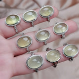 Green Prehnite Quartz Open Ring Silver Jewelry for Women