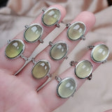 Green Prehnite Quartz Open Ring Silver Jewelry for Women