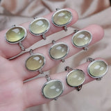 Green Prehnite Quartz Open Ring Silver Jewelry for Women