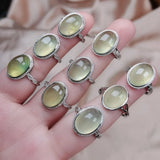 Green Prehnite Quartz Open Ring Silver Jewelry for Women
