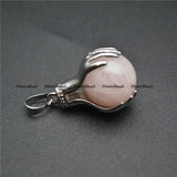 Gemstone Hands Hold Round Ball Pendant - Amethyst/Tiger Eye/Quartz