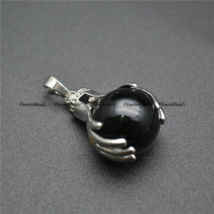 Gemstone Hands Hold Round Ball Pendant - Amethyst/Tiger Eye/Quartz