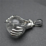 Gemstone Hands Hold Round Ball Pendant - Amethyst/Tiger Eye/Quartz